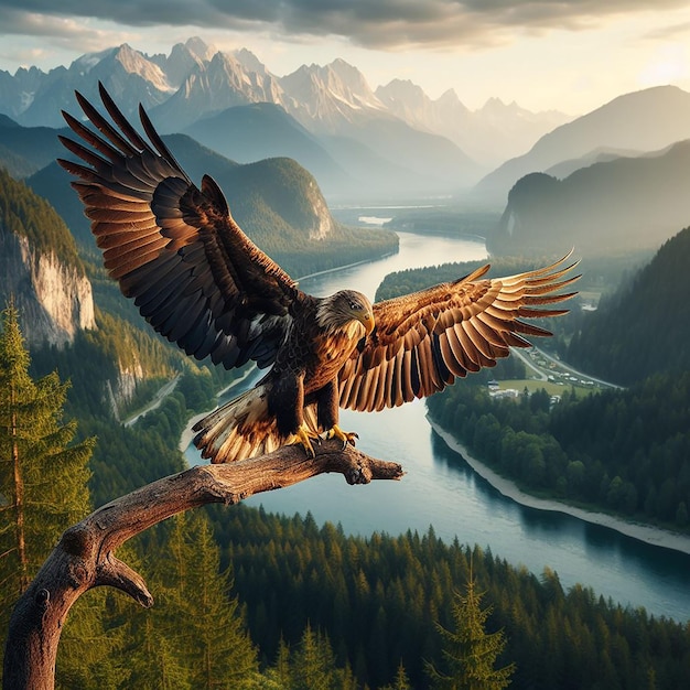 Een majestueuze adelaar in de natuur achtergrond ai gegenereerd