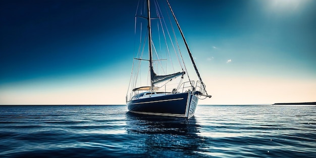 Een majestueuze luxe zeilboot die door rustige wateren glijdt en de essentie belichaamt van een zonovergoten zomerontsnapping