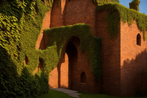 Een majestueuze muur gebouwd met zorgvuldig vervaardigde rode bakstenen gegenereerd door Ai