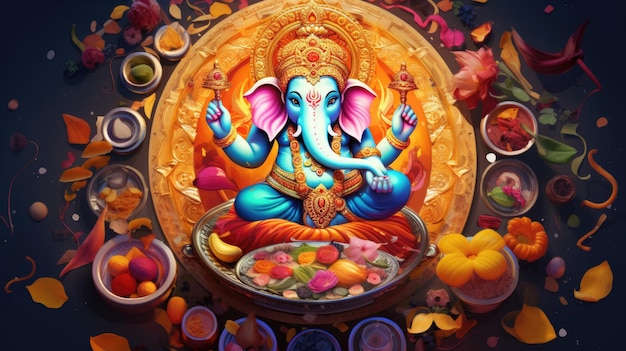 Een majestueuze olifant op een tafel die Diwali viert met Heer Ganesh