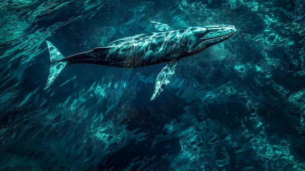 Een majestueuze walvis ondergedompeld in de diepblauwe zee.