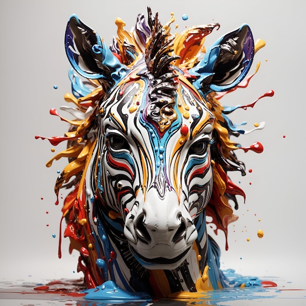 Een majestueuze zebra hoofd 3D splash art met verf druppelende stijl