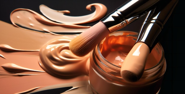 Een make-up kwast en een crème foundation