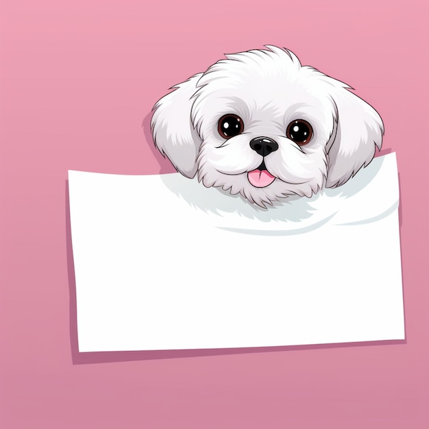 Een Maltese hond met een wit blanco papier