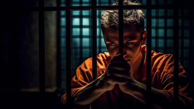 Een man achter de tralies in een gevangeniscel