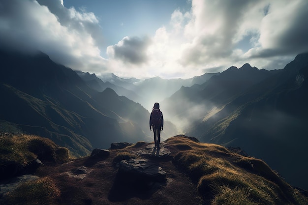 Een man bergen zonsondergang sunruze perspectief dieren in het wild reizen wandelen klimmen reizen vakantie