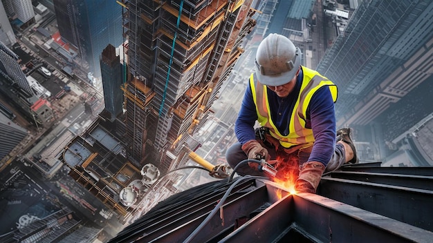 een man die aan een gebouw werkt met een hamer in zijn hand