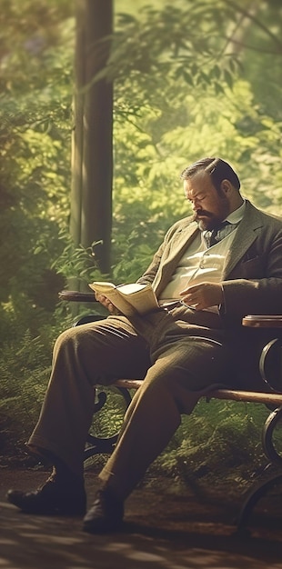 Foto een man die een boek leest