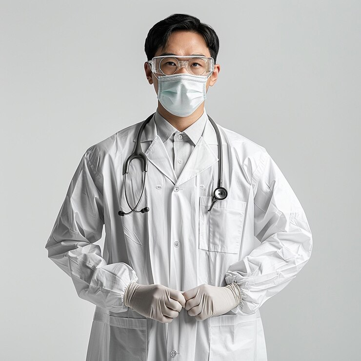 Foto een man die een chirurgisch masker draagt met een groen masker op