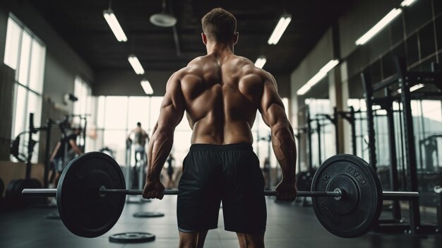 Een man die een halter optilt in een sportschool