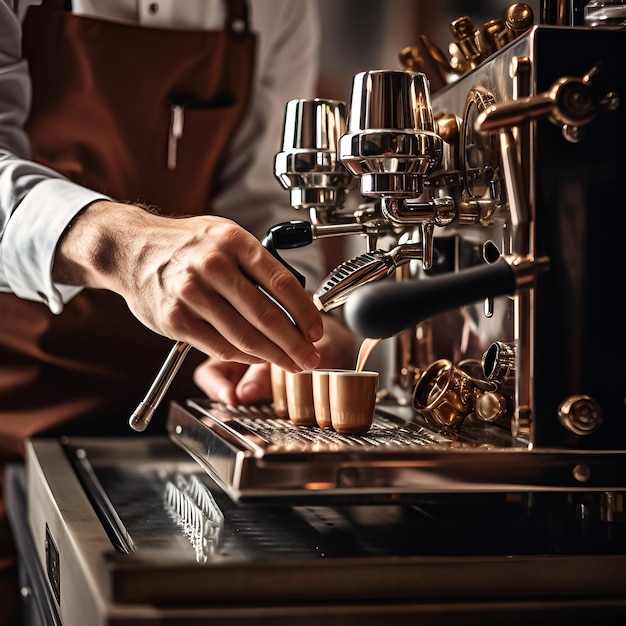 Een man die een kop koffie in een kop gooit.