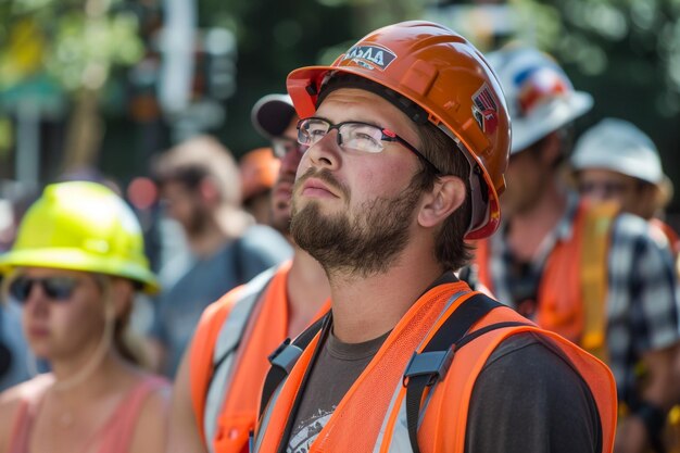 Foto een man die een oranje veiligheidsvest draagt met het woord esp erop