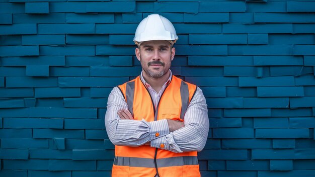 een man die een oranje vest draagt met het woord citaat erop