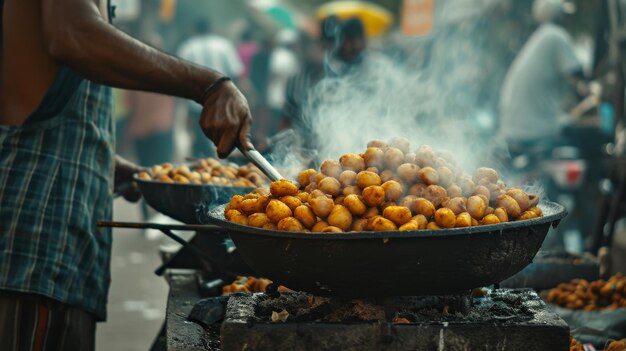 Een man die eten op de grill kookt