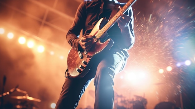 Een man die gitaar speelt op het podium