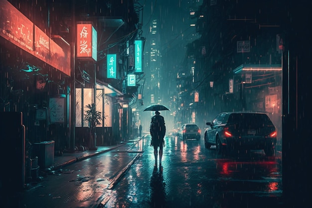 Een man die in de regen loopt met een paraplu