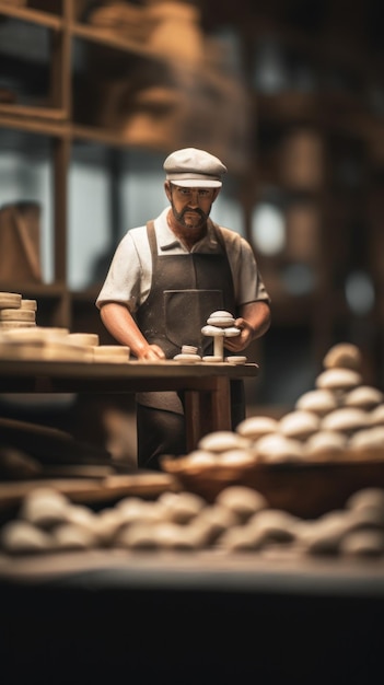 Een man die in een bakkerij werkt