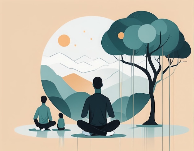 Een man die mediteert en mediteert zit in een lotus pose op een boom een man die mediteert meditatie medi