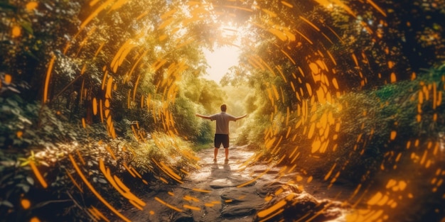 Foto een man die midden in een tunnel staat, generatief ai-beeld