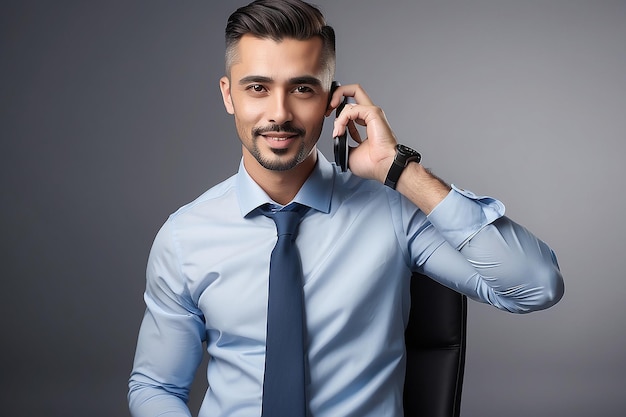 een man die op een mobiele telefoon praat met een shirt dat zegt slim