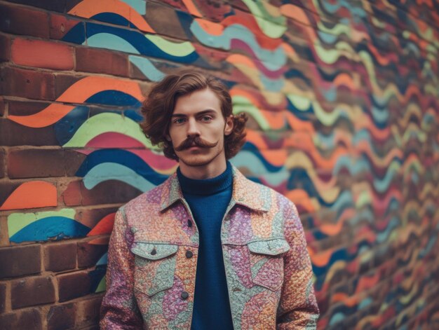 Een man die voor een kleurrijke muur staat Generatief AI-beeld