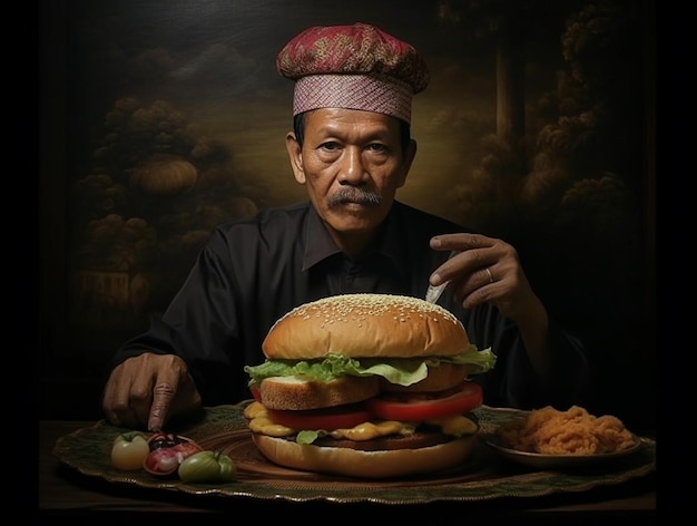 Een man eet Big Burger AI Generatief