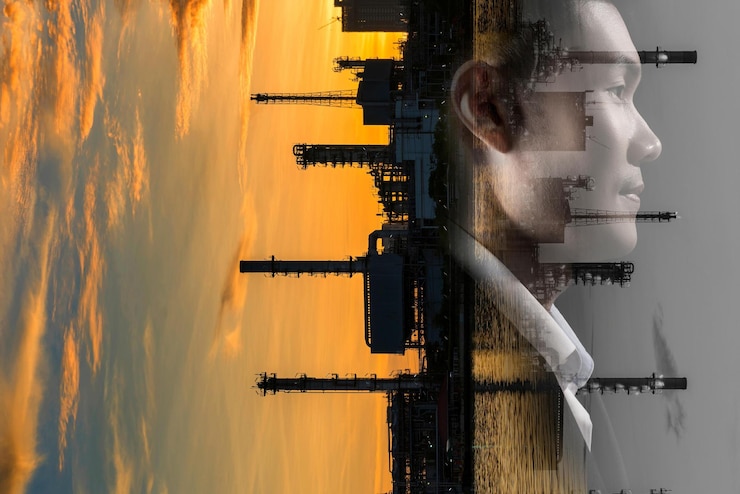 Foto een man en een gebouw met op de achtergrond een tankstation