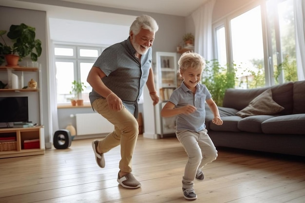 Een man en een jongen spelen met elkaar.