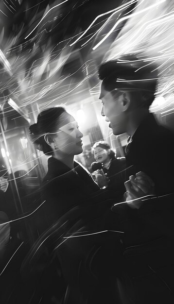 Een man en een vrouw dansen in een zwart-wit foto