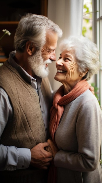 Een man en een vrouw glimlachen en glimlachen. Beiden glimlachten.