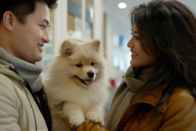 een man en een vrouw met een kleine hond