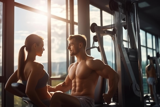 Een man en een vrouw spelen sport in de sportschool met een persoonlijke trainer