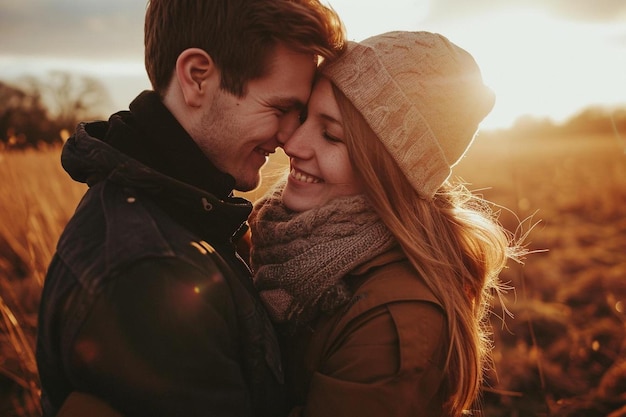 Foto een man en een vrouw staan in een veld