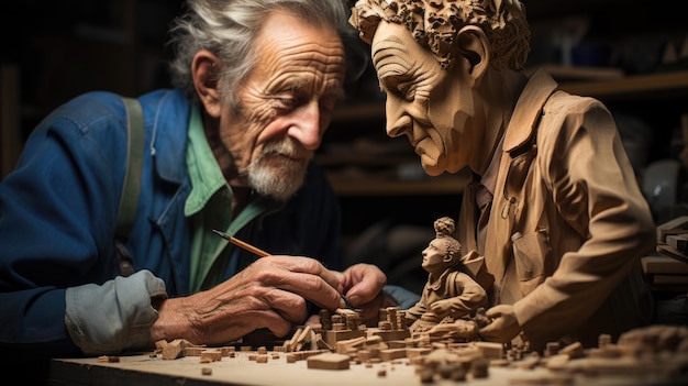 Een man en een vrouw werken aan een beeldhouwwerk ai