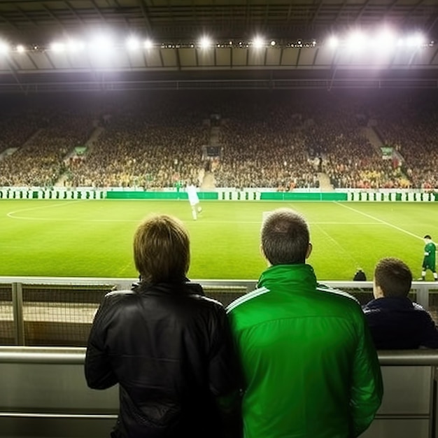 Een man en vrouw kijken naar een voetbalwedstrijd.