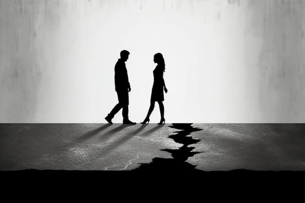 Foto een man en vrouw lopen midden in een spleet.