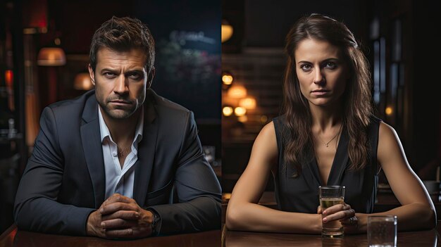 een man en vrouw zitten aan een tafel met een glas bier voor hen.