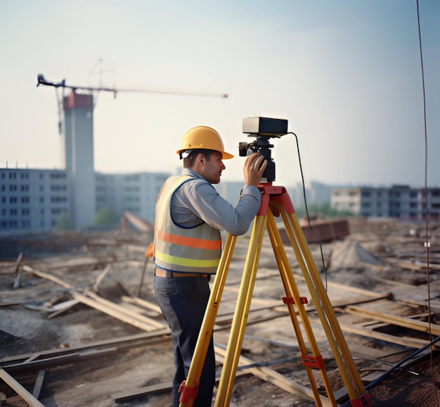 Een man gebruikt een camera om de bouwwerkzaamheden vast te leggen