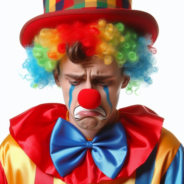 Foto een man gekleed als een clown op een witte achtergrond