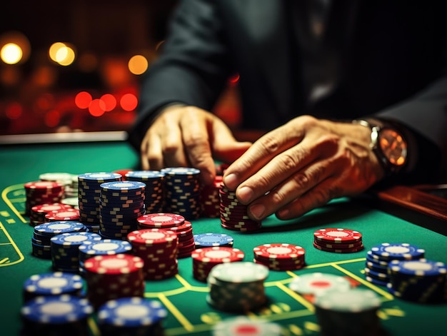 Foto een man in een casino speelt en wedt casino gokken