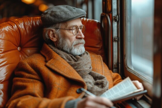 Foto een man in een comfortabele wagon.