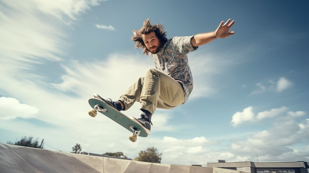 een man in een geruite shirt doet een truc op een skateboard