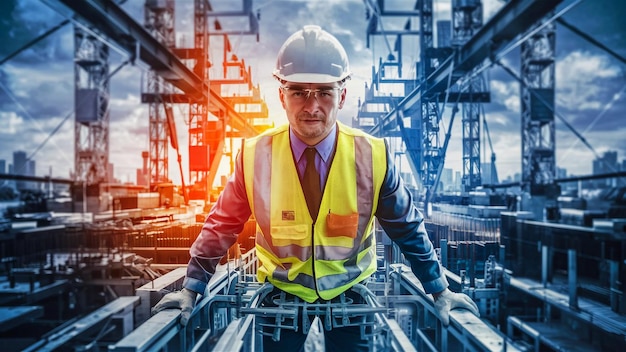 een man in een harde hoed staat in een fabriek