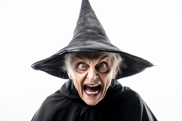Foto een man in een heksenkostuum met een hoed op