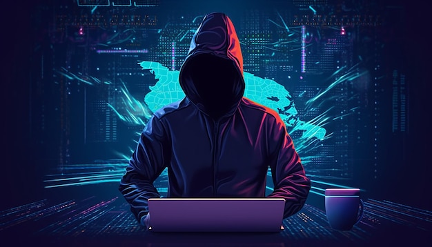 een man in een hoodie met een laptop op zijn laptop.