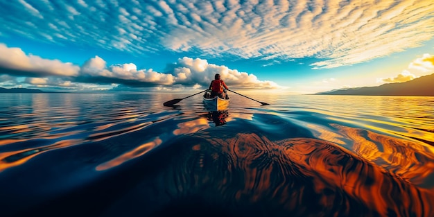 Foto een man in een kajak op het water.