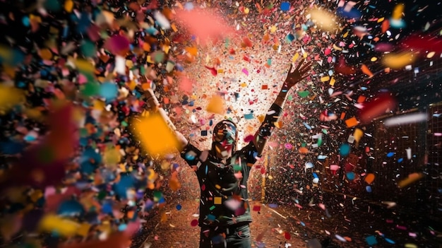 Een man in een menigte confetti