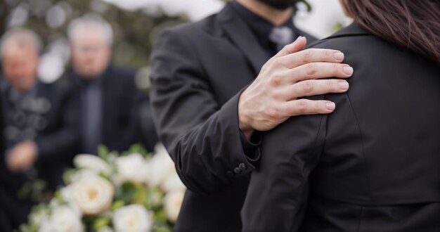 een man in een pak met een baard staat voor een bos bloemen