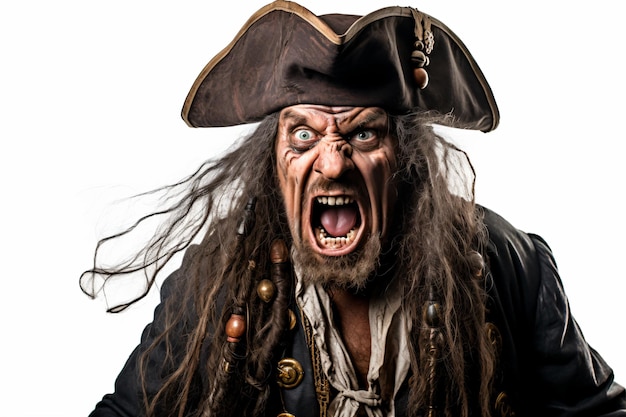 Foto een man in een piratenkostuum met een hoed op