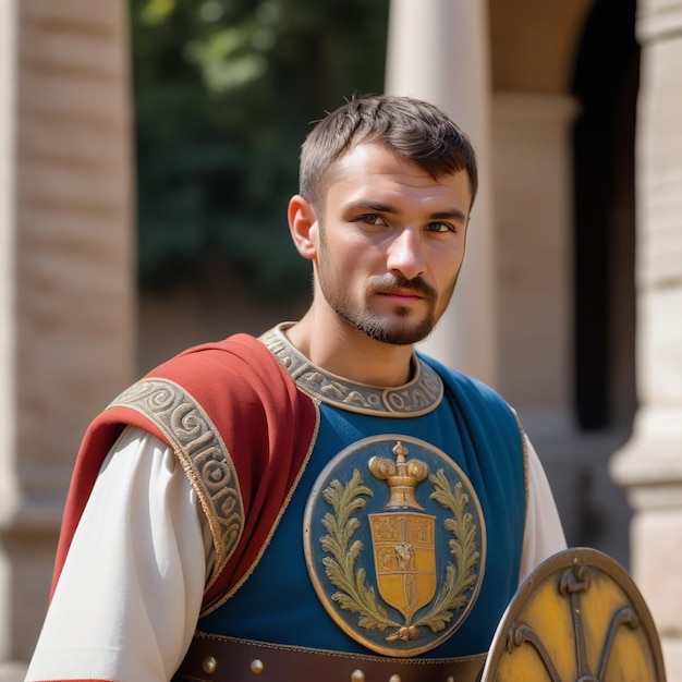 Foto een man in een rood-wit uniform met het woord 